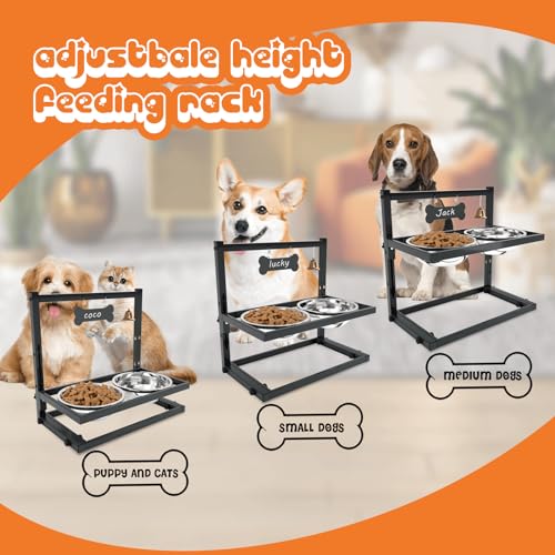 SHAINFUN Elevated Dog Bowls for Medium Dogs and Cats - Raised Cat or Dog Bowl Stand with Adjustable Height and Two Stainless Steel Food Bowls - Ideal for Medium and Small Dogs and Cats - size: small and medium dogs