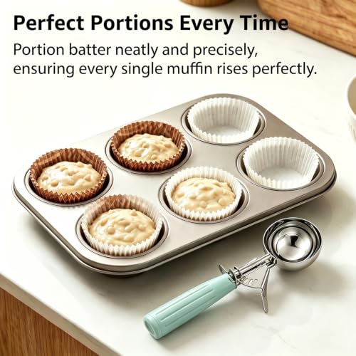 Saebye 3.25 OZ Scoop - #10 Portion Scoop, Ice Cream Scoop with Trigger, Cookie Scoop, Food Scoop, Muffin Scoop - Portion Control - 18/8 Stainless Steel, Mint Handle - size: #10/ 3.25 oz