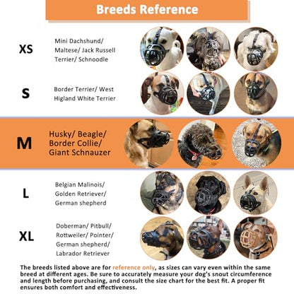 BARKLESS Dog Muzzle, Basket Muzzle for Biting, Chewing and Scavenging, Humane Cage Mouth Cover, Perfect for Grooming and Training Medium Aggressive Reactive Dogs (M, Brown) - size: Medium
