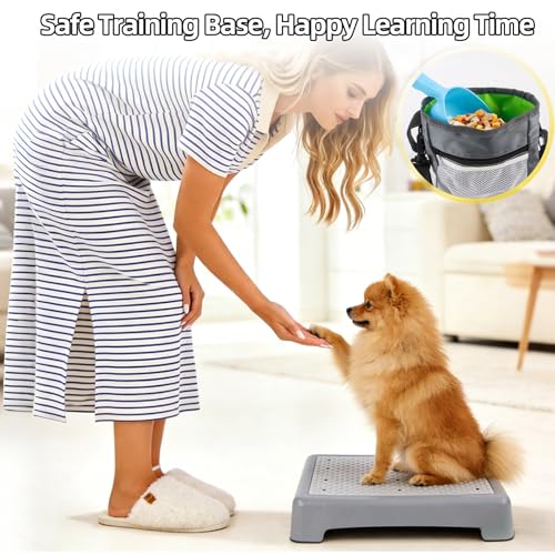 Dog Training Place Board with Non-Skid Surface, Portable Dog Agility Platform, Includes Snack Waist Bag and Scoop, Puppy Training Equipment for Small Medium Dogs 17.3"x13.4"x3.8" (Gray)