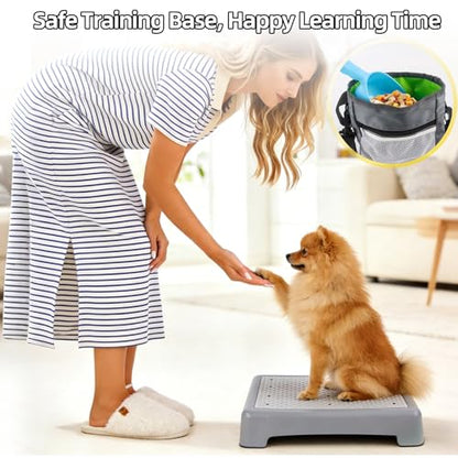 Dog Training Place Board with Non-Skid Surface, Portable Dog Agility Platform, Includes Snack Waist Bag and Scoop, Puppy Training Equipment for Small Medium Dogs 17.3"x13.4"x3.8" (Gray)