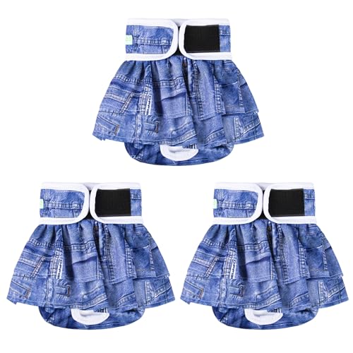 wegreeco Dog Diapers Female (3 Pack), Highly Absorbent Puppy Doggie Dog Diapers for Female Dogs Period, Washable Doggy in Heat, Small Medium Large Size (Classic Jeans, Small) - color: Classic Jeans, size: Small (Pack of 3)