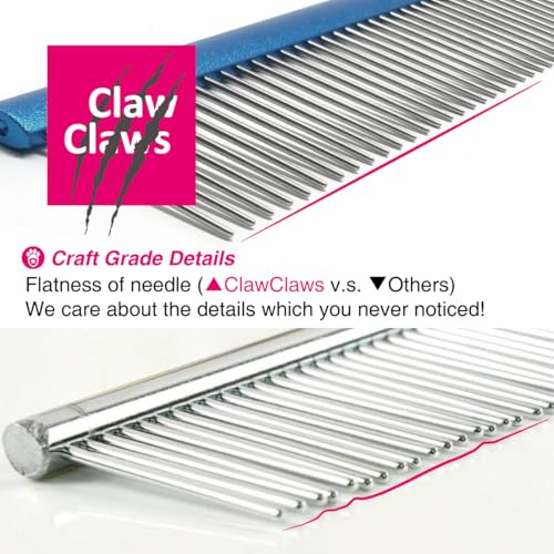 Greyhound Oval Grooming Comb – Aluminum handle, Stainless Steel Teeth Comb for Long-Haired Dogs & Cats, Removes Mats, Tangles, and Loose Fur – Lightweight for Deshedding (Silver/Blue, 9.8") - size: 9.8"