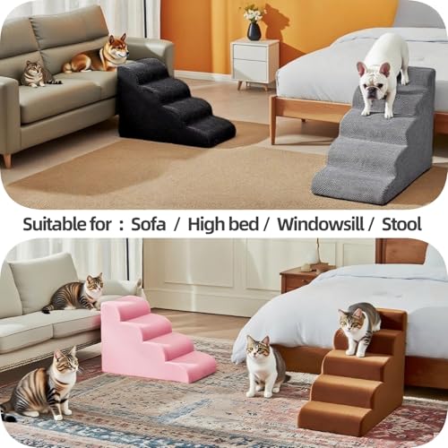 5 Step Pet Stairs Ramp for High Beds Sofas 23-30 Inch with Sturdy Non Slip Waterproof Pads, Machine Washable Cover Indoor Balanced Design for Cats Dogs Small Medium Large XL Pets Grey Large - color: Grey