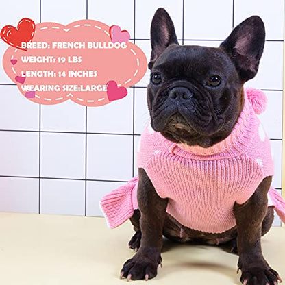 KYEESE Valentines Dog Sweater Dress, Warm Dog Sweaters for Small Dogs Girl Cats Dogs Clothes, Pullover Cozy Knit Pet Appare with Leash Hole, Pink Dot, S - color: 03# Polkadot (Pink), size: Small (3-6lbs)