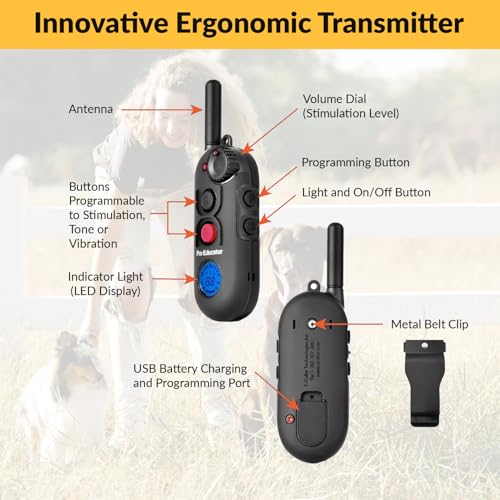 E-Collar Educator Pro PE-900 Dog Training Collar, 1 Dog, Black | 1/2 Mile Range, 256 Levels of Stimulation, Tone & Vibration, Waterproof, Rechargeable - size: 1 Dog