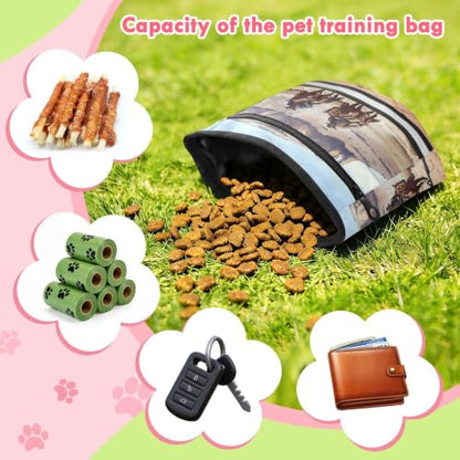 Western Desert Cowboy Water-Resistant Dog Treat Pouch, 3 Ways to Wear Treat Bag with Magnetic Closure & Reflective Strip, Hands-Free for Pet Training, Walking
