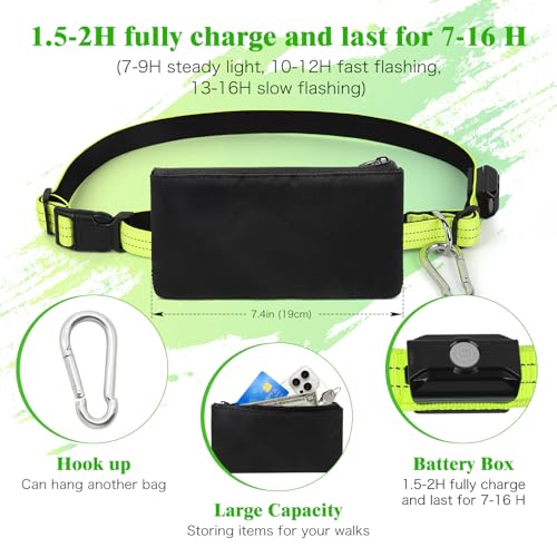 LED Hands Free Dog Leash, Waist Leash for Dog Walking, Retractable Bungee Light Up Dog Leash, LED Handless Dog Running Leash, Reflective Running Leash for Jogging Training Hiking (Green) - color: Green
