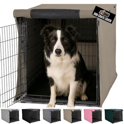 GORILLA GRIP Dog Crate Covers Compatible with Amazon Basics Dog Crates, All Sides Open, Privacy Cover Fits 36" Wire Kennel, Breathable Mesh Windows, Light Reducing Puppy Training Cage Topper, Taupe - color: Light Taupe, size: 36" X 23" X 25"