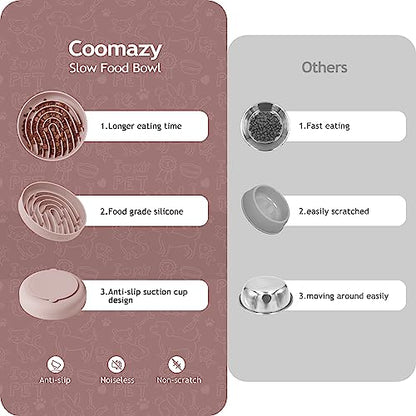 Coomazy 대형 실리콘 슬로우 피더 강아지 그릇, 반려동물 사료 훈련을 위한 인터랙티브 퍼즐 장난감, 강아지를 바쁘게 유지, 강아지 과식 방지 (더스티 핑크, 라지: 3.2컵) - color: 더스티 핑크., size: 3.2 Cup