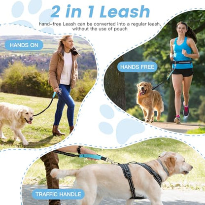 Caudblor Waist Leash for Medium Large Dog Walking, Bungee Hands Free Leash with Zipper Pouch, Around The Waist No Pull Running Dog Belt, Padded Handle Jogging No Hands Heavy Duty - color: Blue