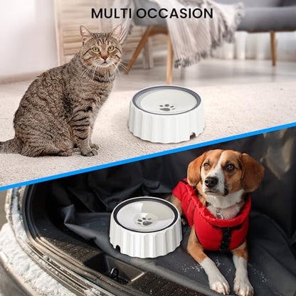 Dog Water Bowl No Spill 70oz/2L Large Capacity Dispenser Non Slip No Splash Bowl Pet Slow Feeder No Drip Dog Water Bowl on Vehicle Slow Water Bowl for Dogs and Cats - color: White