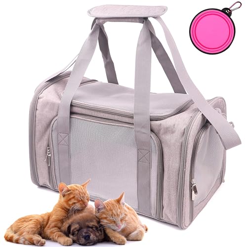 Pet Carrier Bag for Dog Cat,Portable Pet Bag Folding Fabric Pet Travel Carrier Pet Cage for Small Dog,Collapsible Puppy Messenger Pet Bags Airline Approved，Breathable & Durable,Grey Color - color: Grey