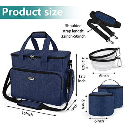 BAGLHER Dog Travel Bag, Pet Travel Bag (ALL Pet Travel Supplies), With 2 Pet Food Containers and 2 Collapsible Silicone Bowls; Essential Kits for Pet Travel Dark Blue - color: Dark Blue, size: Large