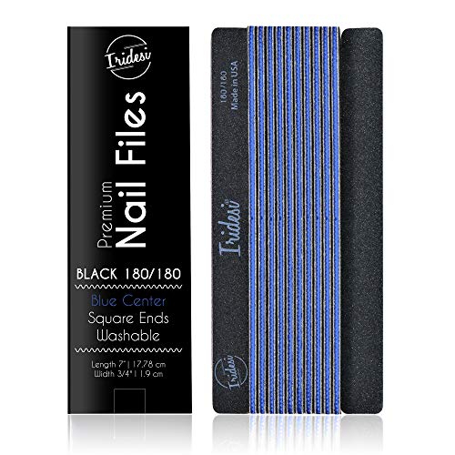 Professional Nail Files Black Washable Emery Boards 7 Inches Long Square End Serrated Edge 12 Fingernail Files Per Pack (180/180) - size: 180/180