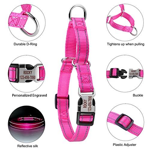 Personalized Martingale Dog Collar-Reflective Martingale Collars with Buckle, Custom Training Martingale Dog Collars Engraved with Name and Phone Number for Small Medium Large Dogs
