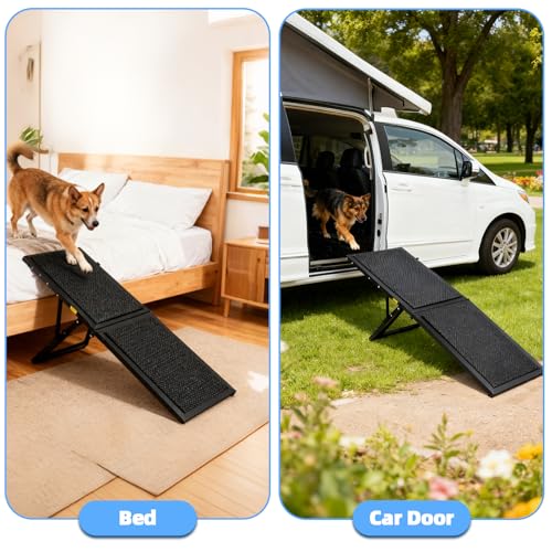Dog Ramp for Car,49.4"x 16.1" Dog Stairs for Large Dogs with Anti-Slip Surface,Large Folding Pet Stairs for SUV,Truck with Adjustable Height,Outdoor Portable Wide Dog Steps up to 99LBS - size: Large - 49.4"L x 16.1"W
