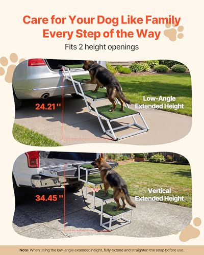 VEVOR Dog Stairs for Car, 4 Steps Extra Wide Foldable Dog Ramp for Large Dogs with Non-Slip Surface, Portable Lightweight Pet Stairs Ladder for Car, SUV, Truck, High Bed, Sofa, Support up to 200 lbs - size: 4 Steps(Grass-like)