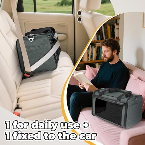 YUDODO 2 Packs 25 lbs Lightproof Soft Sided Pet Carrier for Large Cat & Small Dog Airline Approved Travel Bag Puppy Carriers with Side Pockets & Reflective Mesh, Foldable Portable for Car 2 Grey Green - color: Grey green*2