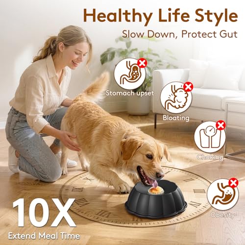 Dog Lick Bowl Ball Slow Feeder, Licking Bowl for Liquid Treat with Rolling Spin Sphere Roller Licker, Non-Slip 4/5 Cup Slow Feeder Bowl for Dietary Supplement/Post-op Nutrition (Black) - color: Black