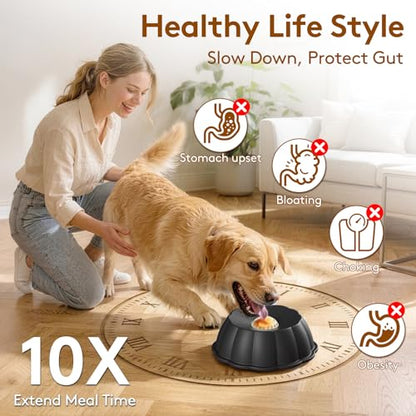 Dog Lick Bowl Ball Slow Feeder, Licking Bowl for Liquid Treat with Rolling Spin Sphere Roller Licker, Non-Slip 4/5 Cup Slow Feeder Bowl for Dietary Supplement/Post-op Nutrition (Black) - color: Black