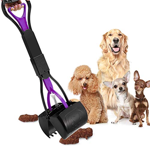 Pet Pooper Scooper, 24" Long Handle Portable Poop Scooper for Large and Small Dogs Cats, Foldable Dog Poop Pick Up Tool, Sturdy Garbage Rake Picker for Garden Backyard Grass Dirt Gravel (Purple) - color: Purple