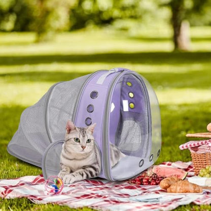 Expandable Cat Backpack Carrier, Breathable Clear Bubble Window Pet Carrier for Small Dogs and Cats up to 12 lbs, Airline Approved Travel Bag for Hiking and Outdoor Use (Back Expandable-Purple) - color: Purple