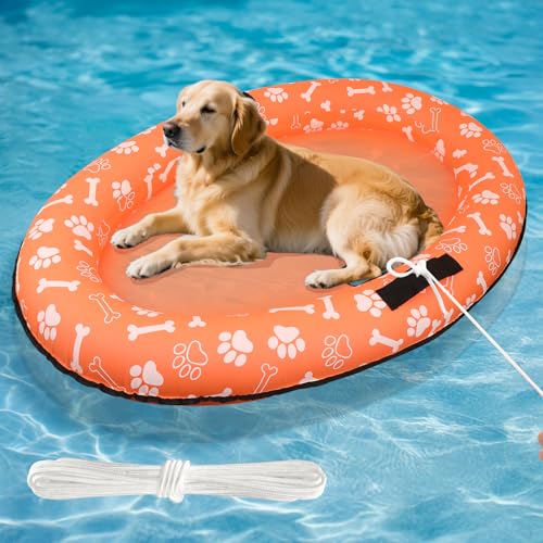 59'' x 39''Inflatable Dogs Pool Float with Rope - Tear Resistant Oxford Stable Support Puppy Floating Raft,Inflatable Summer Doggies Raft Toy for Small Medium Large Dogs Up to 88lb (Orange) - color: Orange
