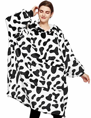 KFUBUO Wearable Blanket Hoodie for Adults Sherpa All Patterns Oversized Sweatshirt Blanket with Pockets Printing-dairycow - color: Printing-dairycow, size: Adult