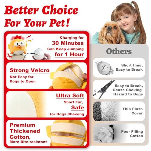 GUKCO Interactive Dog Toys, Squeaky Moving Ball Toy with Jumping & Music Modes, Rechargeable Plush Chew Toys for Small/Medium/Large Dogs to Keep Puppy Busy Pet Toys (Chick) - color: Chick