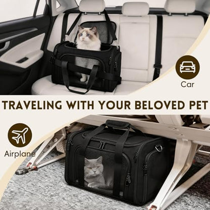 Cat Carrier Soft, Dog Carriers for Small Dogs/Large Cats (Up to 16lbs), with High Breathability, Shoulder Strap, Removable Pad, Pet Carrier Airline Approved, for Home Outdoor Travel (Black) - color: Black
