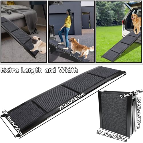 GaliGali Dog Ramp for Car, Portable Folding Pet Stair 71" Long&19.7" Wide | Ramp with Non-Slip Carpet Wider Dog Stair Allows Medium to Large Dogs Up to 250 lbs to Enter Car SUV and Truck - size: Foldable 180*50
