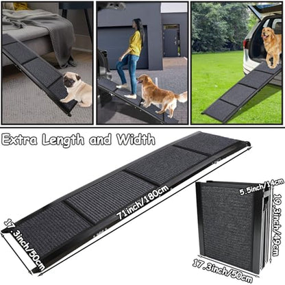 GaliGali Dog Ramp for Car, Portable Folding Pet Stair 71" Long&19.7" Wide | Ramp with Non-Slip Carpet Wider Dog Stair Allows Medium to Large Dogs Up to 250 lbs to Enter Car SUV and Truck - size: Foldable 180*50
