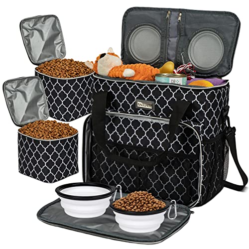 BAGLHER Dog Travel Bag, Pet Travel Bag (ALL Pet Travel Supplies), With 2 Pet Food Containers and 2 Collapsible Silicone Bowls; Essential Kits for Travel DLblack - color: DLblack, size: Medium