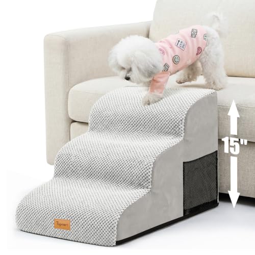 Topmart 3 Tiers Foam Dog Ramps/Steps, Non-Slip Pet Steps | Extra Wide Deep Dog Stairs, High Density Foam Pet Stairs/Ladder, Best for Older Dogs, Cats,Small Pets - color: Light Grey, size: 23.6*15.7*15.7