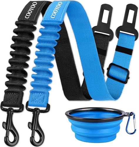 COOYOO Dog Seat Belt,3 Piece Set Retractable Dog Car Harness Adjustable for Vehicle Nylon Pet Safety Heavy Duty & Elastic - color: Set 03-Black+Blue