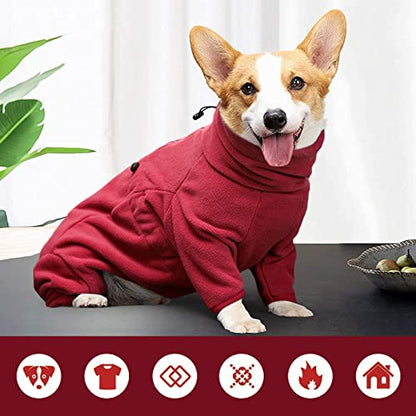 ROZKITCH Small Dog Fleece Pajamas, Pet Windproof Warm Cold Weather Jacket Vest Cozy Jumpsuit Apparel Outfit Clothes for Small Medium Large Dog Walking Hiking Sleep Red S - color: Red, size: S