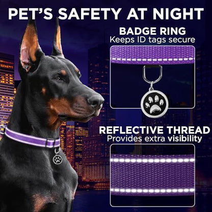 TECEUM 3 Pack Reflective Dog Collar – Purple&Red&Teal – M – Extra Soft Padding – Basic Nylon Pet Collar - color: Purple&Red&Teal, size: Medium