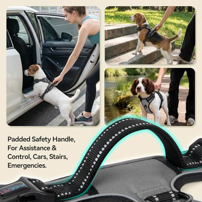 PHOEPET No Pull Dog Harness Medium Reflective Front Clip Vest with Handle, Adjustable 2 Metal Rings 2 Buckles(M, Grey) - color: Gray, size: Medium