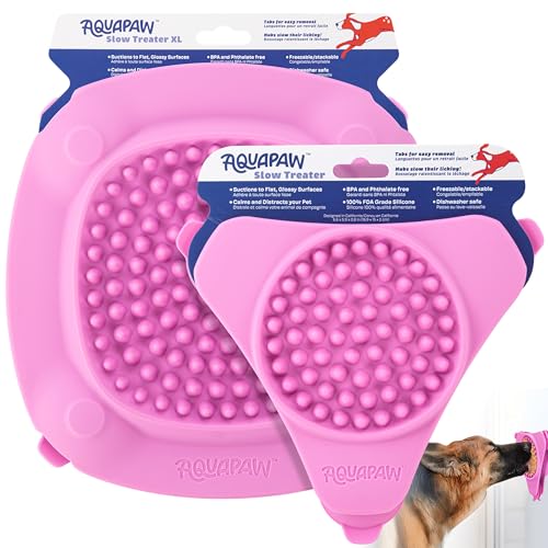Aquapaw Lick Mat for Dogs 2-Pack XL & Small, Suction Cup Dog Slow Feeder Pad & Licking Mat for Peanut Butter Treats – Calming Dog Bathing Aid, Stress Relief & Mental Stimulation for All Breeds - Pink - size: 2-Pack XL & Small