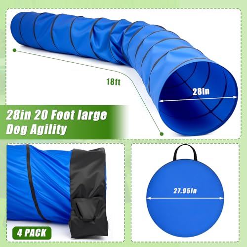 28 in 18 Foot Blue Extra Large Dog Agility Tunnel with Sandbags Dogs Agility Training Equipment Tunnel with 4 Pack Sandbags Carry Bag and 4 Ground Spikes for All Medium and Large Dogs - color: Blue, size: 28in X 18 ft