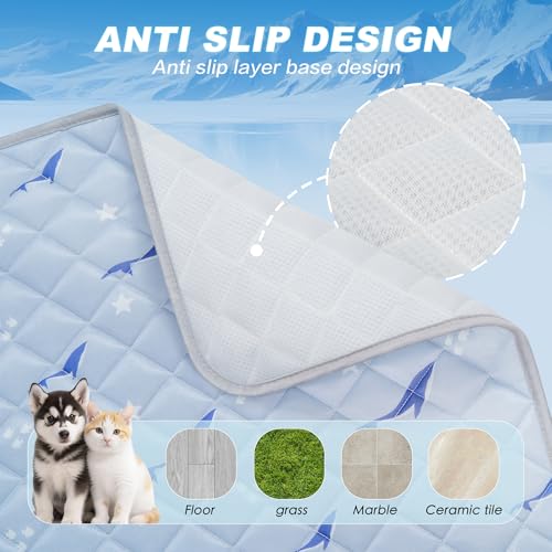 Dog Cooling Mat, Cooling Mat for Dogs, Breathable Dog Bed with Non-Slip Design, Portable & Washable Pet Pad for Indoor, Outdoor, Crate, Summer Cat Bed, Cool Pet Pad, Gel-Free, 27"x39" - size: 27"x39"(M)