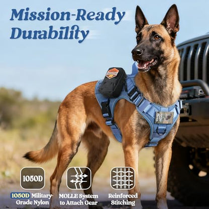 rabbitgoo Tactical Dog Harness Medium Sized, No Pull Upgraded Reflective Heavy Duty Molle Vest with Handle, Adjustable Military Service Dog Vest for Walking Hiking Training, Blue, M - color: Blue Reflective, size: Medium