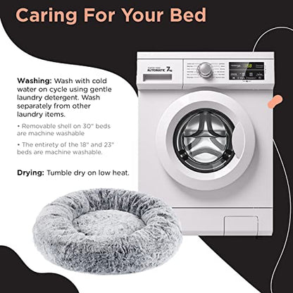 Best Friends by Sheri SnuggleSoft Faux Fur Calming Donut Bed for Dogs, Gray, Small, 23x23 - color: Rabbit Faux Fur Grey, style: Small