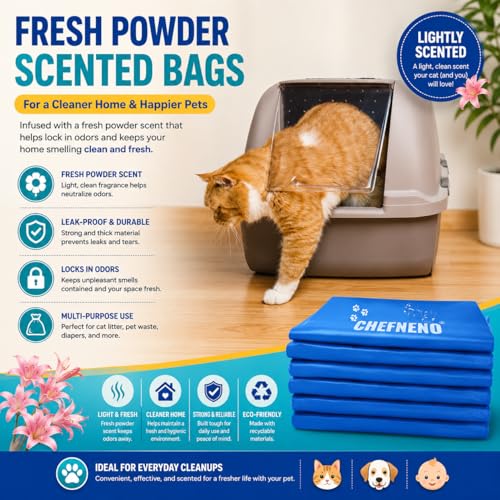 Cat Litter Waste Bags Biodegradable (500 ct., Blue) Bulk Dog Poop Bags with Easy Tie Handles Earth-Friendly Fresh Powder Scented Doggy Poop Diaper Bag Disposable Sanitary Pad Waste Bags (500 Bags) - color: Blue - Scented (500 ct.)