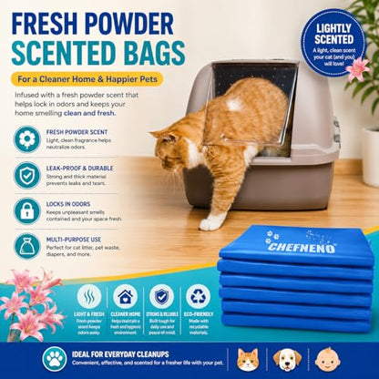 Cat Litter Waste Bags Biodegradable (500 ct., Blue) Bulk Dog Poop Bags with Easy Tie Handles Earth-Friendly Fresh Powder Scented Doggy Poop Diaper Bag Disposable Sanitary Pad Waste Bags (500 Bags) - color: Blue - Scented (500 ct.)