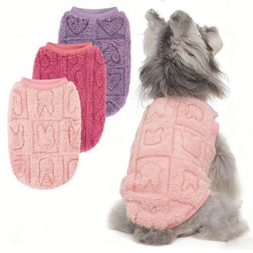 XPUDAC 3 Pack Dog Sweater, Dog Winter Coat with Cute Pattens Pullover Stretchy Fleece Sweater for Small Medium Dogs Girl boy-XS（Pink-Hot Pink-Purple - color: Pink-Hot pink-Purple, size: X-Small