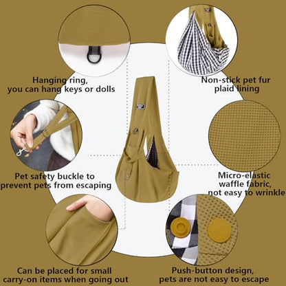 Dog Slings for Small Dogs,Soft and Breathable Waffle Fabric,Puppy Essentials,Reversible Dog Sling with Organizer Pocket,Suitable for Small Dogs and Cats,Pink,Khaki - color: khaki