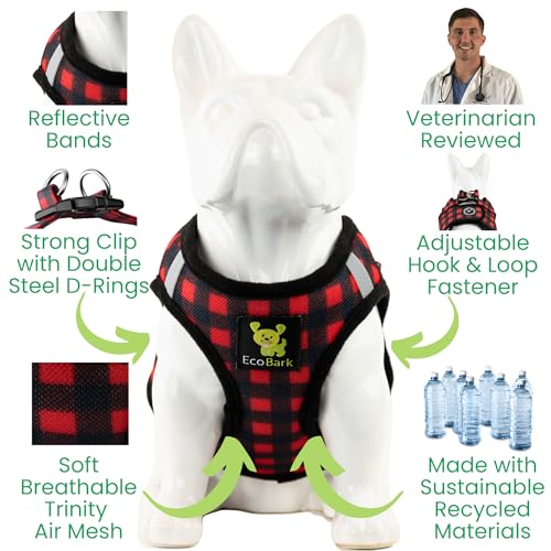 EcoBark Step in Dog Harness - Eco-Friendly Teacup Dog Harnesses for XXS, XS, and Small Dogs - Reflective and Adjustable Mini Body Halter Vest -Tiny Soft Mesh Toy Breed Harness (XXXS, Plaid) - color: Buffalo Check Plaid, size: XXXS- 2 to 3 lbs- Chest up to