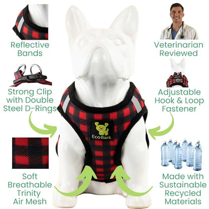 EcoBark Step in Dog Harness - Eco-Friendly Teacup Dog Harnesses for XXS, XS, and Small Dogs - Reflective and Adjustable Mini Body Halter Vest -Tiny Soft Mesh Toy Breed Harness (XXXS, Plaid) - color: Buffalo Check Plaid, size: XXXS- 2 to 3 lbs- Chest up to